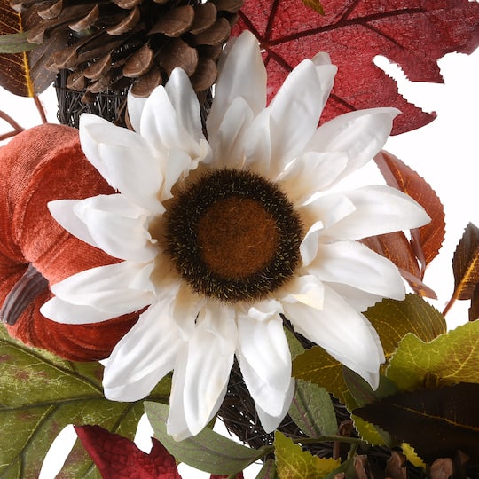 32" White Harvest Sunflowers & Pumpkins Wreath